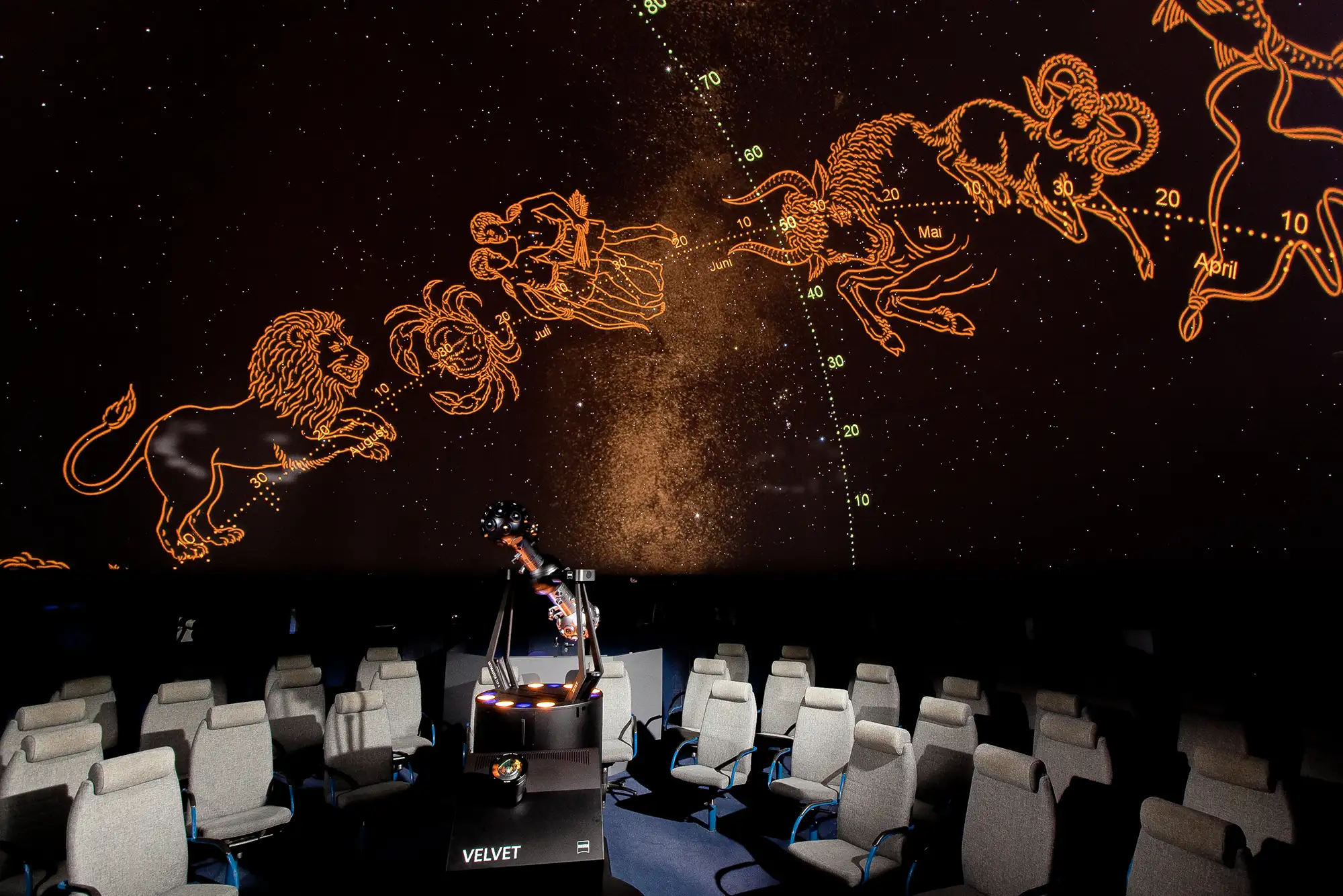 Projektor projiziert Sternzeichen in Planetarium
